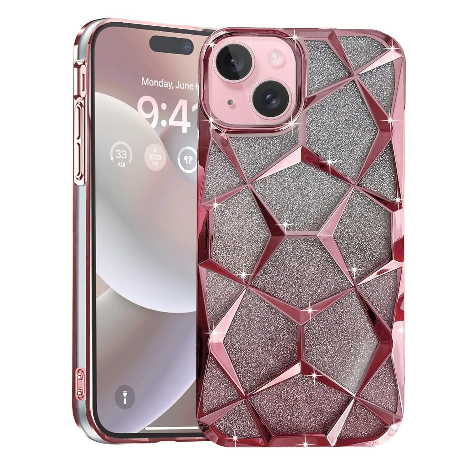 VONZEE Gradient Glitter iPhone 15 Case | Luxury 3D Cube Diamond Bling Shockproof Cover – Available on DoorSewa Nepal