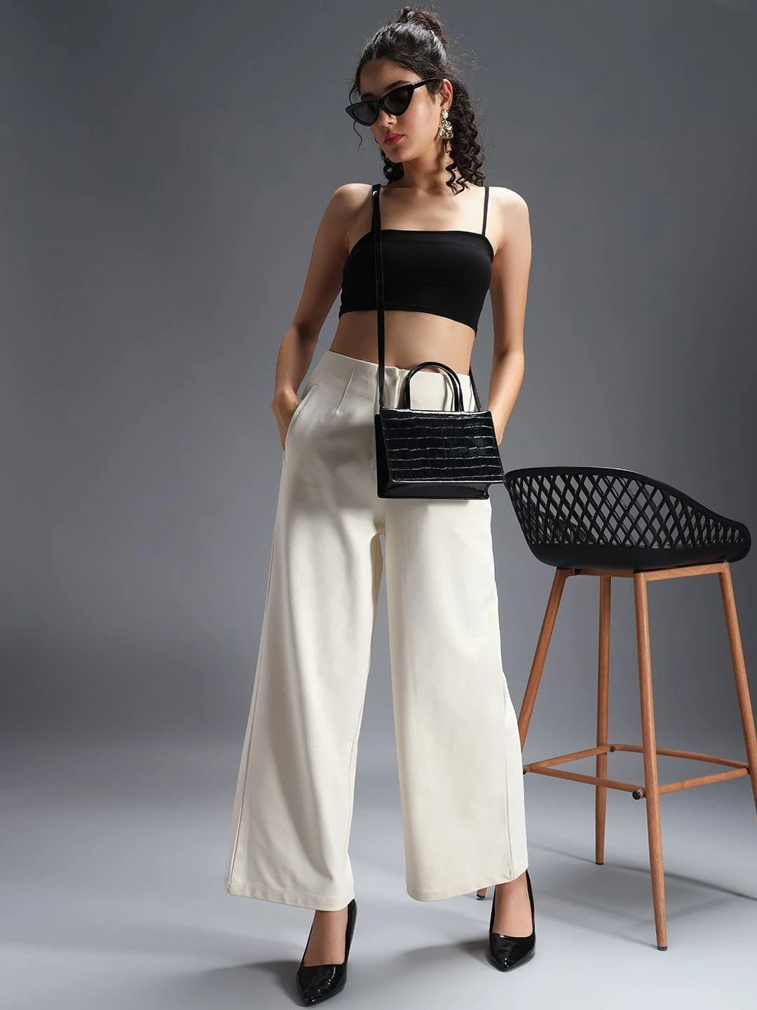 Zastraa Women High-Rise Wide Leg Trousers | Relaxed Fit Office & Casual Pants for Women | Soft Fabric, Trendy Modern Style